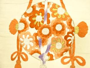 アンティーク　花薬玉模様　刺繍　名古屋帯